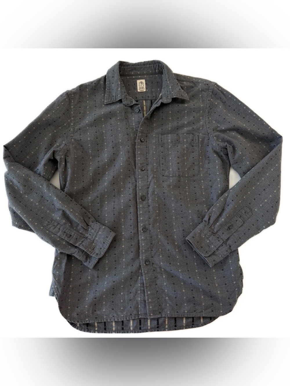 Hiroshi Kato Shirt Mens Medium Gray Flannel Embroidered Button Down - Picture 4 of 8